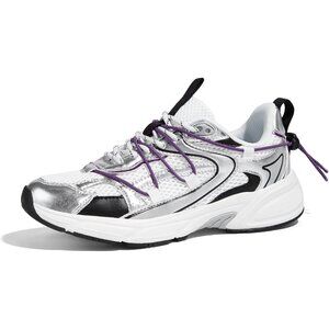 Lucky Step Women's Silver Purple Walking Shoes Running Platform Mesh Casual